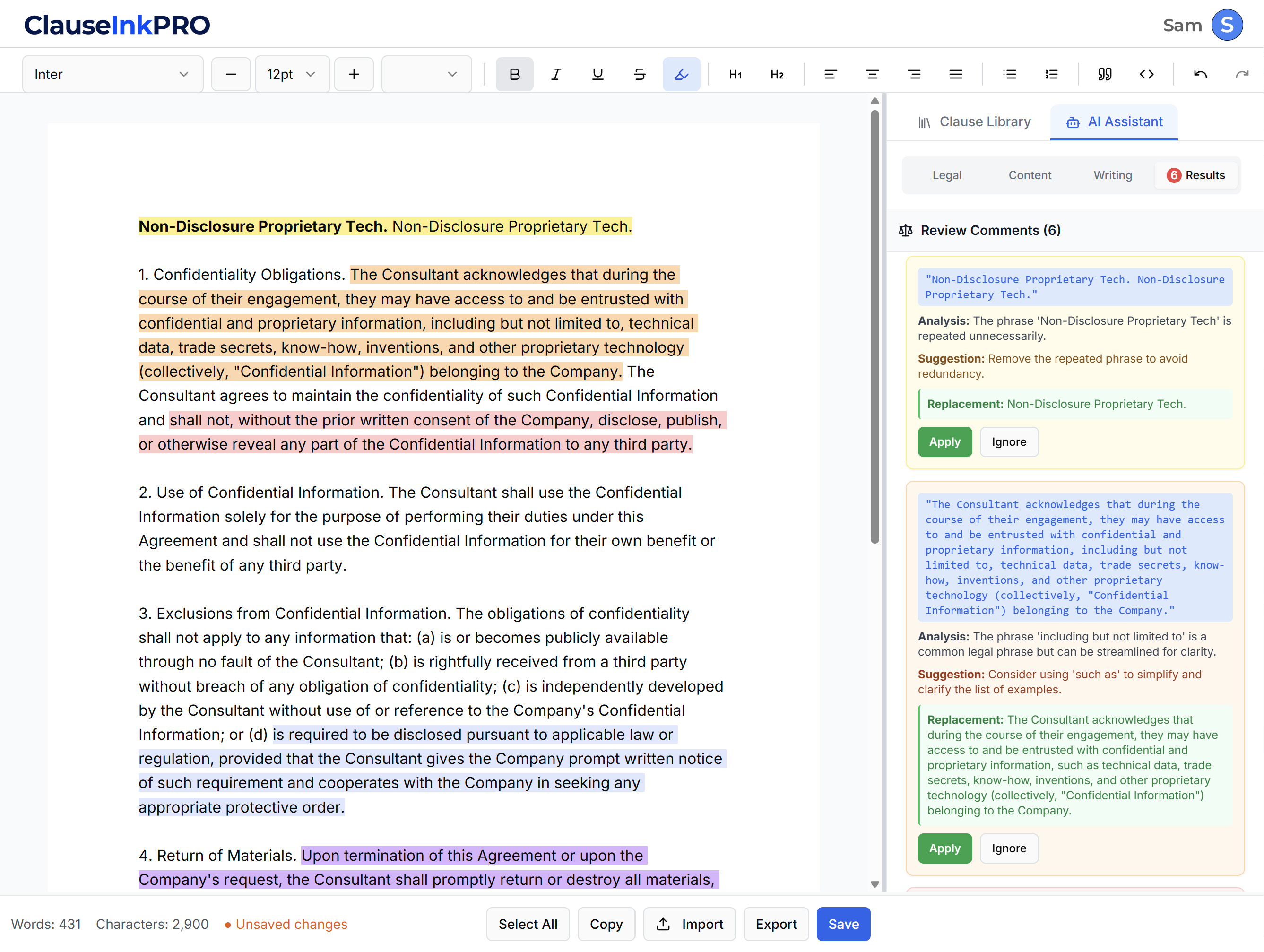 ClauseInk Editor Interface